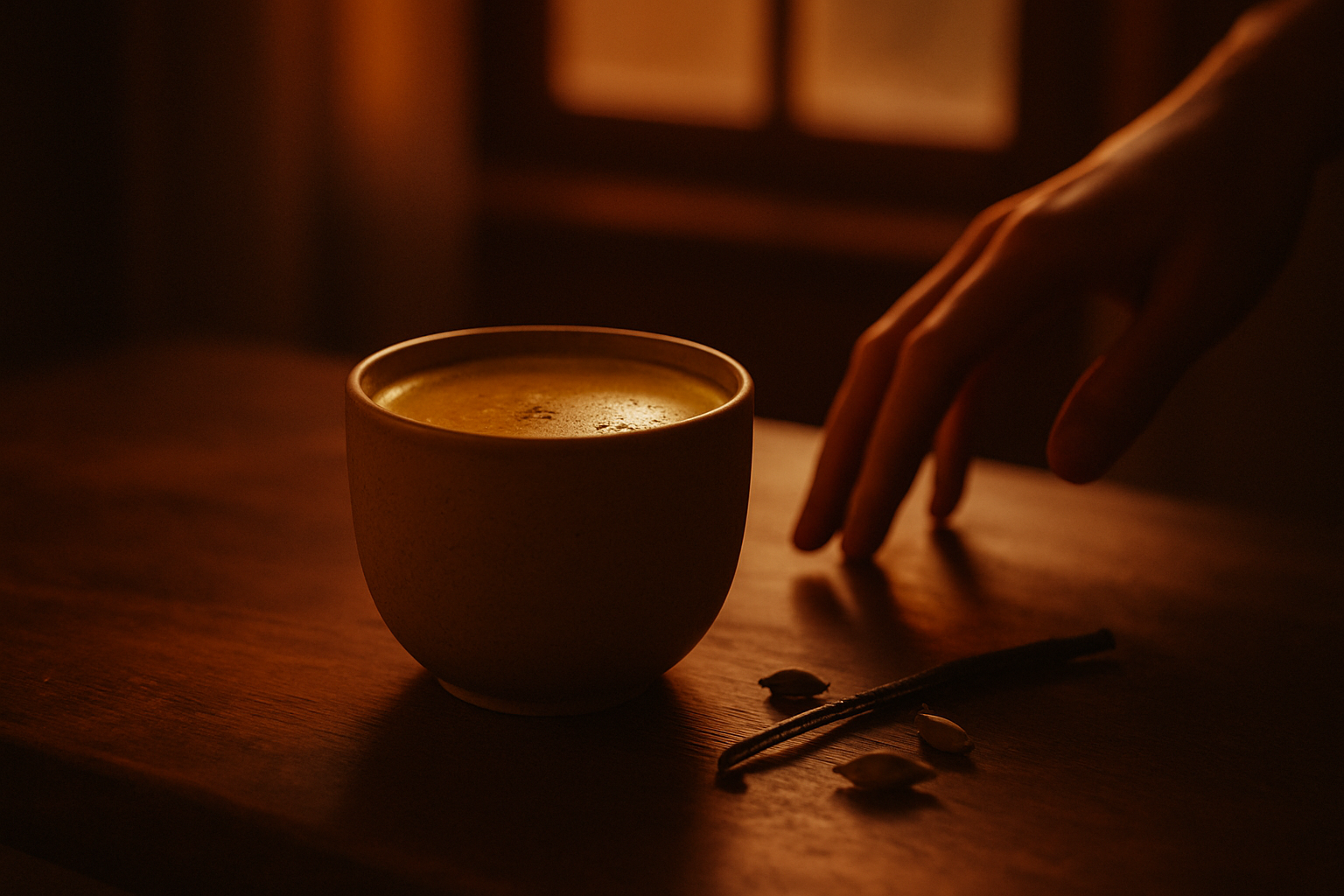 Warm spiced milk at dusk — the evening wind-down (ratricharya)